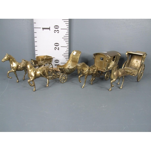 7 - 4 Heavy brass horse and carts