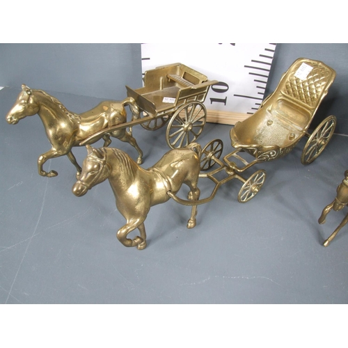 7 - 4 Heavy brass horse and carts