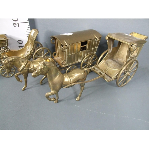 7 - 4 Heavy brass horse and carts