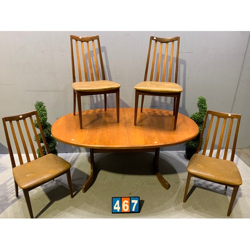 467 - G-Plan dining table & 4 chairs (pads worn)
