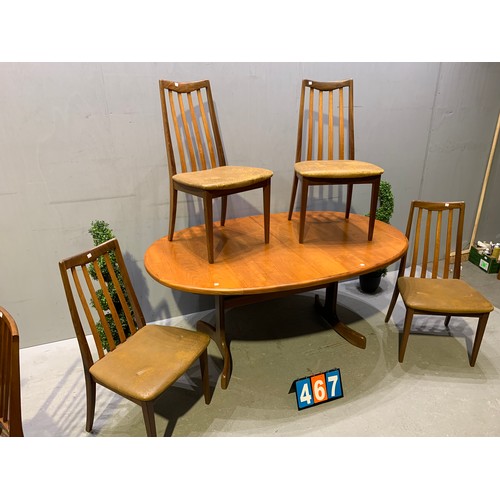 467 - G-Plan dining table & 4 chairs (pads worn)