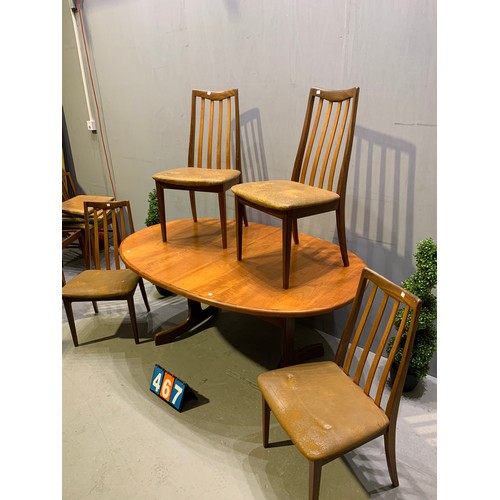 467 - G-Plan dining table & 4 chairs (pads worn)