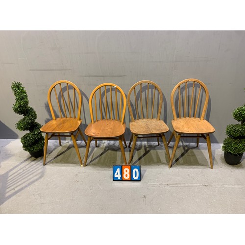 480 - 4 Ercol dining chairs (poor condition and seen in additional pictures
