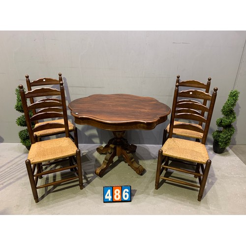 486 - Victorian French centre table (wormed) + 4 chairs