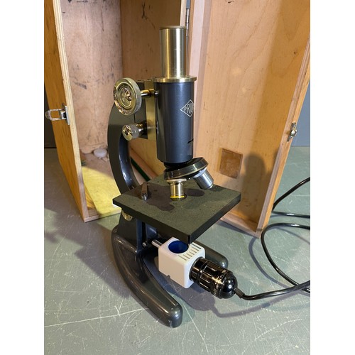 120 - Prior microscope & light in wooden box