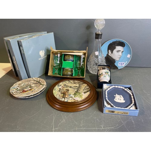 137 - Box collectables Elvis, Worcester Wedgwood etc