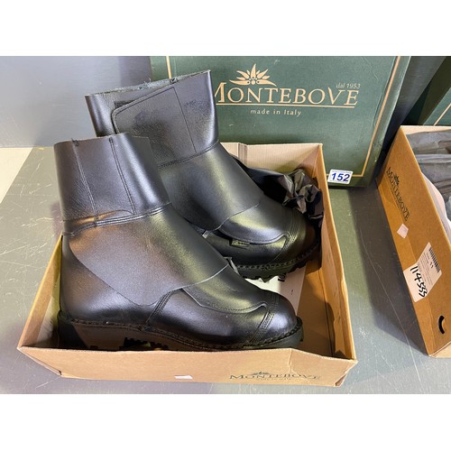 152 - 2 Boxed new montebove Italian made foundry boots size 9 and 11