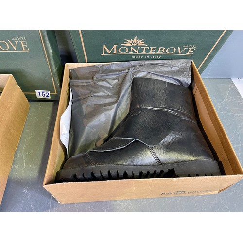 152 - 2 Boxed new montebove Italian made foundry boots size 9 and 11