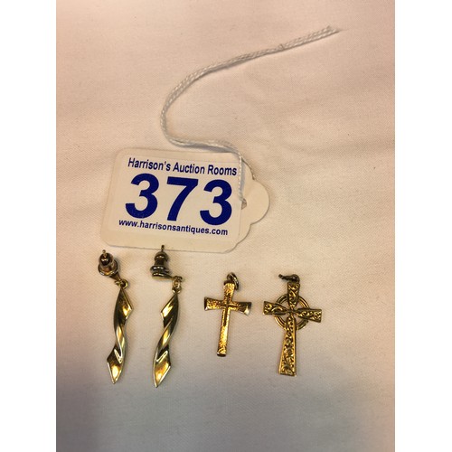 373 - 9ct Gold earrings & crosses 4.6g