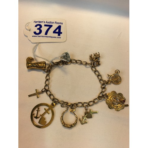 374 - 9ct Gold charm bracelet 13.5g