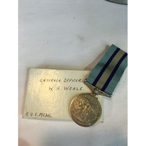 319 - Rare 2 Royal Observer Corps Medals Husband & Wife. One is Officer Barred other is Observer Female + ... 