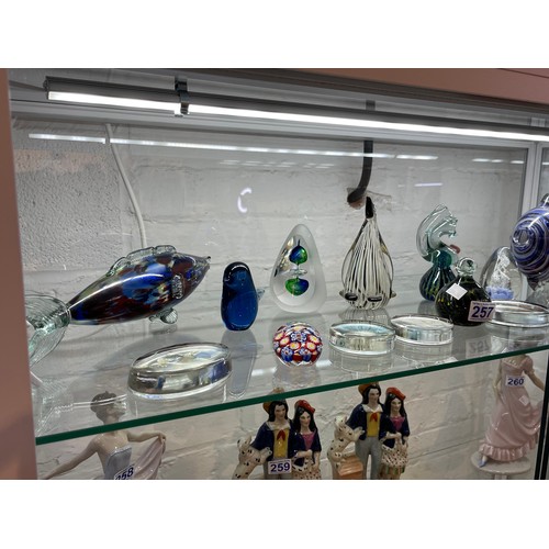 257 - 2 Glass fish & Quantity Glass paperweights