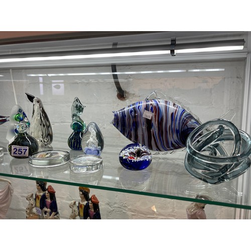 257 - 2 Glass fish & Quantity Glass paperweights