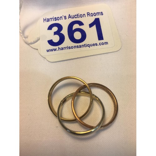 361 - 9ct 3 coloured gold ring size J 5.3g