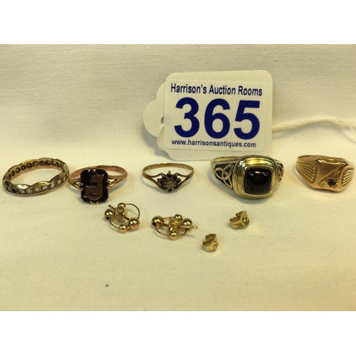 365 - 9ct Gold items 6g
18ct Gold 3.4g
Silver ring 6g