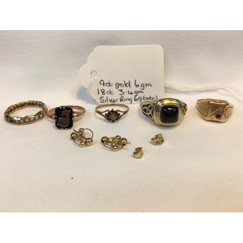 365 - 9ct Gold items 6g
18ct Gold 3.4g
Silver ring 6g
