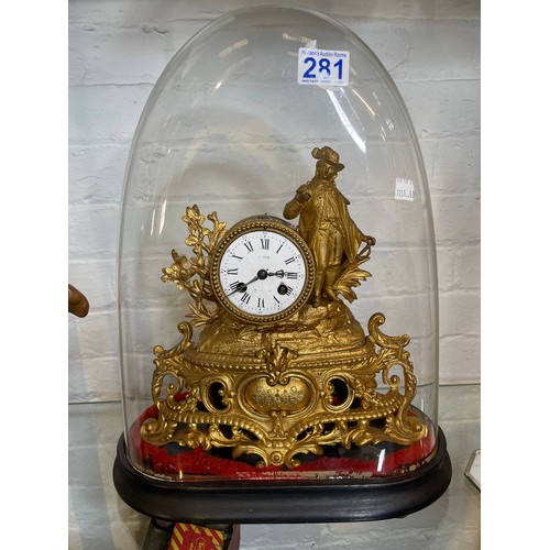281 - Victorian clock under glass  dome