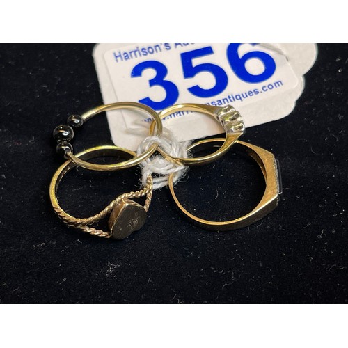 356 - 4 9ct Gold rings 3 size O 1 size H 5.9g in total