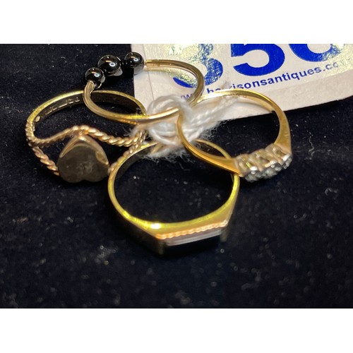 356 - 4 9ct Gold rings 3 size O 1 size H 5.9g in total