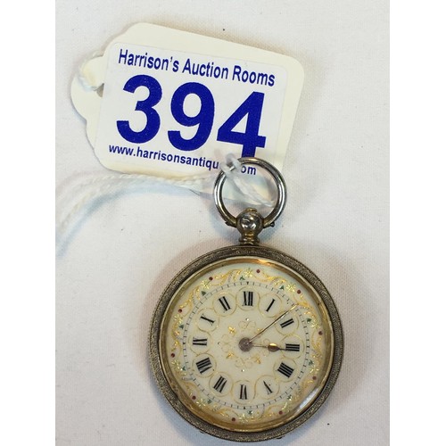 394 - Silver pocket watch with enamel face