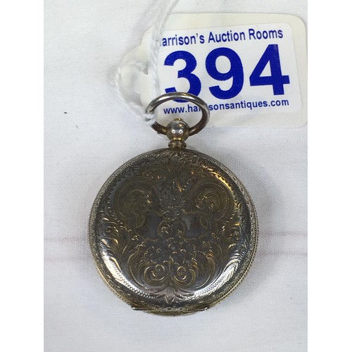 394 - Silver pocket watch with enamel face