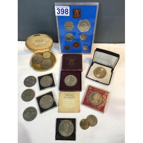398 - 2 x £5 Coins + £2 coin + quantity coins + proof set coins