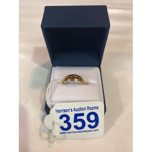 359 - 18ct Gold & ruby ring size N 2.3g in total