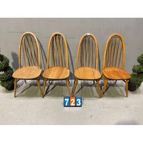 723 - 4 Ercol chairs 3 slight splits