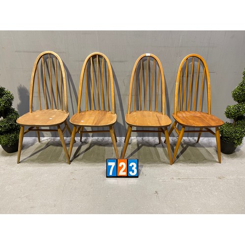 723 - 4 Ercol chairs 3 slight splits