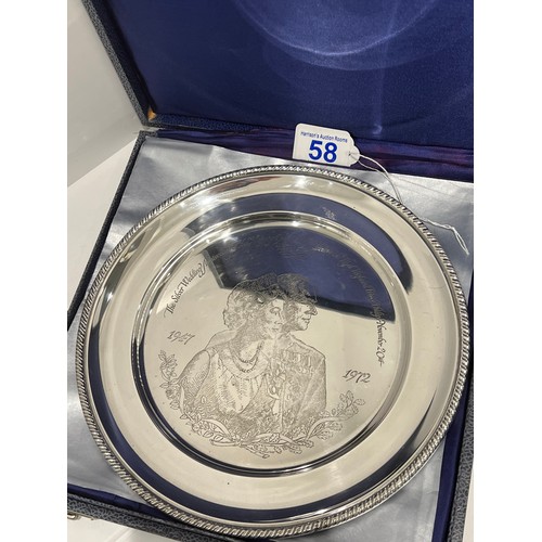 58 - Boxed silver royal anniversary plate 288g