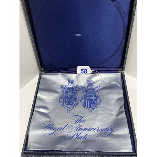 58 - Boxed silver royal anniversary plate 288g