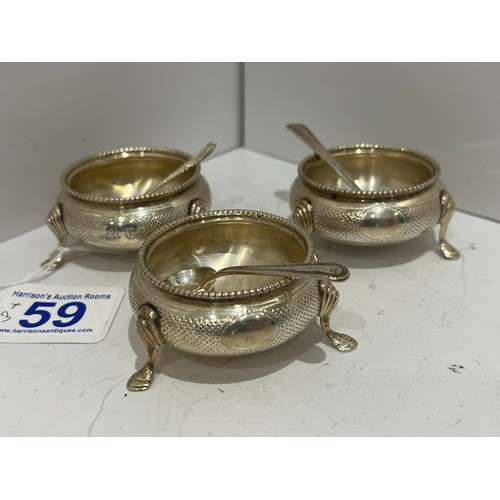 59 - 3 Silver salts with spoons 144g