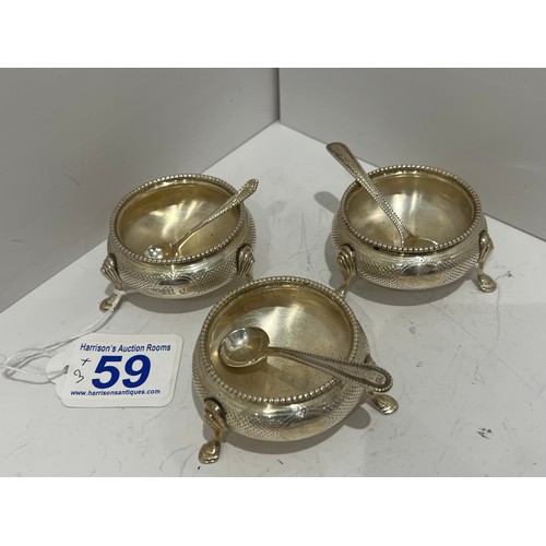 59 - 3 Silver salts with spoons 144g