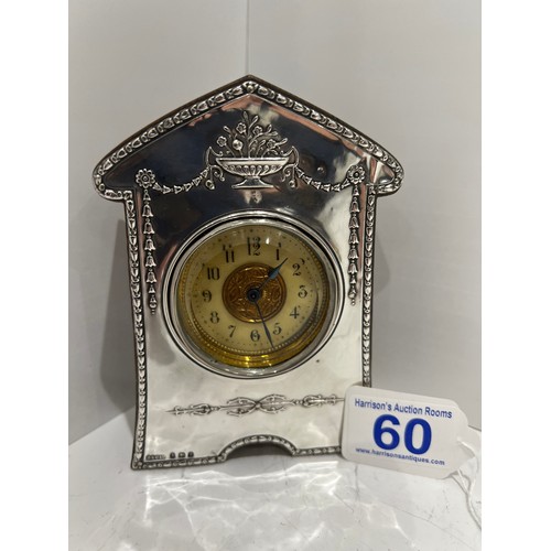 60 - Silver front clock with wooden back converted battery