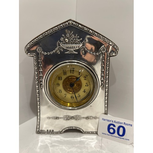 60 - Silver front clock with wooden back converted battery