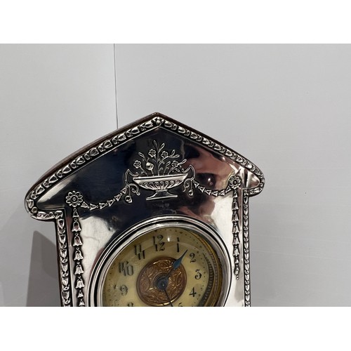 60 - Silver front clock with wooden back converted battery