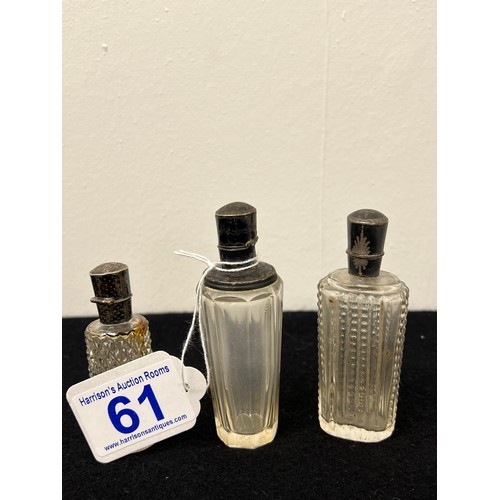 61 - 3 Silver topped scent bottles