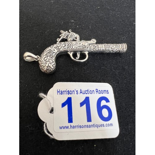 116 - Silver gun pendant