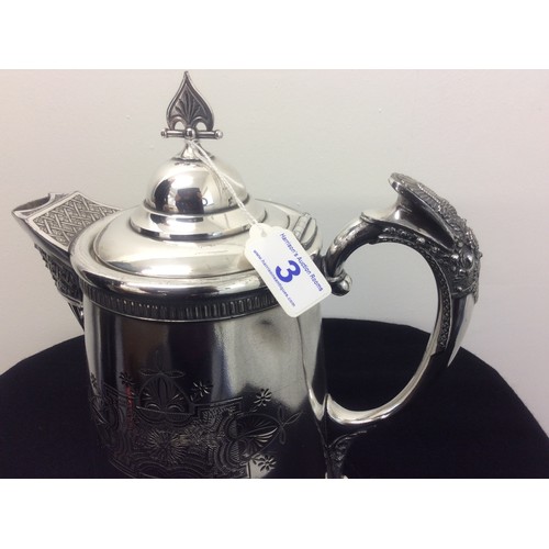 3 - Large lidded tankard some indentations stamped Meriden silver plate quadruple plate 12