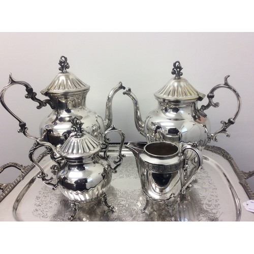 13 - Large silver plate tray & tea set tea set stamped silver on copper tray stamped coronet silver plate