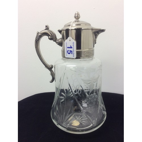 15 - Italian silver plate & cut glass lidded jug + silver plate claret jug stamp Leonard silver plate Ita... 