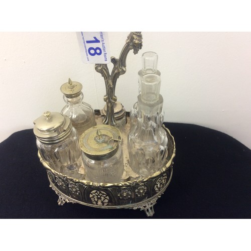 18 - Silver plate & cut glass condiment set