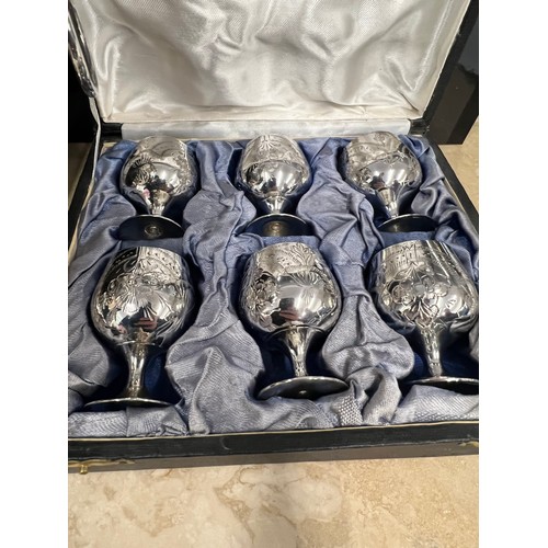 15a - Silver plate bowl rim loose +EPNS goblets in case