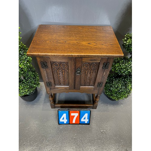 474 - Oak linenfold bedside cabinet