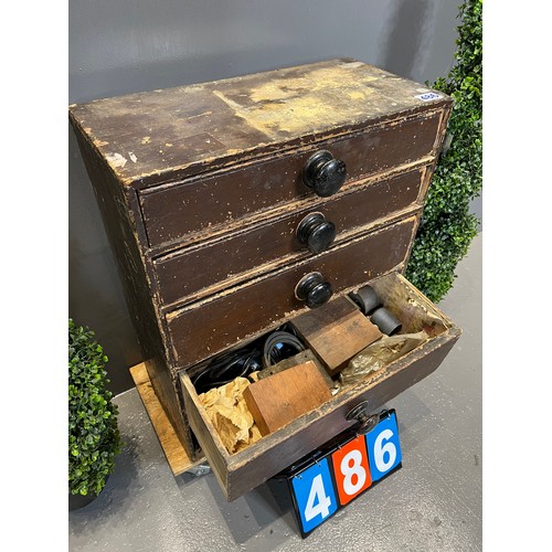 486 - Victorian pine chest of drawers fitted with tools etc