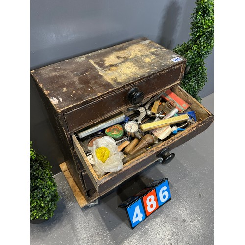 486 - Victorian pine chest of drawers fitted with tools etc