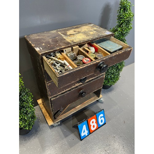 486 - Victorian pine chest of drawers fitted with tools etc