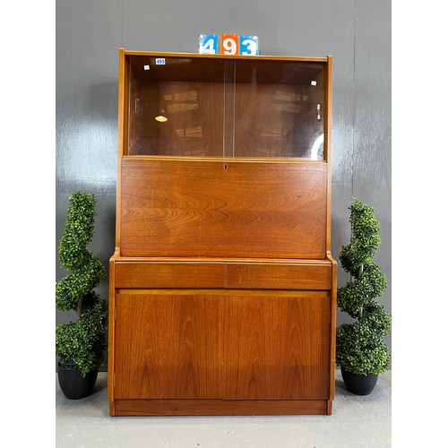 493 - Teak bureau bookcase