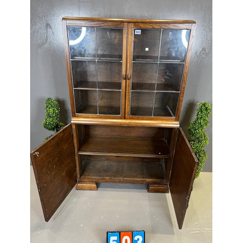 503 - Art deco oak leaded glass bookcase