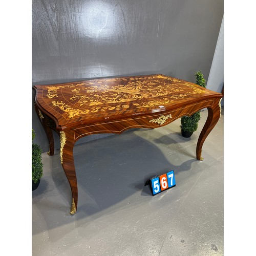 567 - Large marquetry inlaid French dining table / centre table